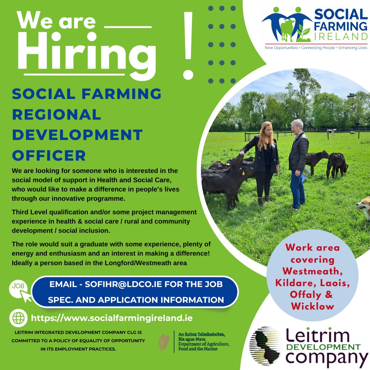 Recruiting a graduate for a busy role learning on the job as #SocialFarming Regional Development Officer in the midlands. A diverse role across rural development, social inclusion health &amp; social care working with farmers, advocates &amp; participants activelink.ie/vacancies/comm…