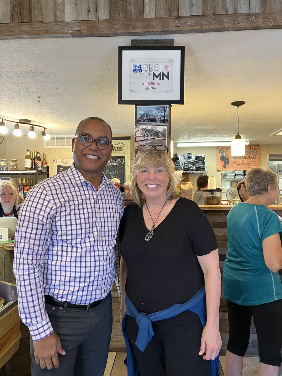 I started my Community Engagement Sessions in Willmar, MN.  Stopped in at Lulu Beans and had an opportunity to meet the owner, Laure Fledeboe.  Laure has owned Lulu Beans since 2006 and they offer a great cup of coffee. and delicious food.  lulubeans.net