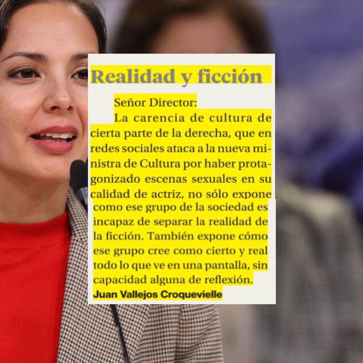 JuanVallejosC's tweet photo. #CartaAlDirector de hoy en @La_Segunda sobre la crítica ordinaria de cierto sector de la derecha en redes sociales en contra de la nueva ministra @_caroarredondo. Búsquense un debate honesto. https://t.co/J4BqyxSIRQ