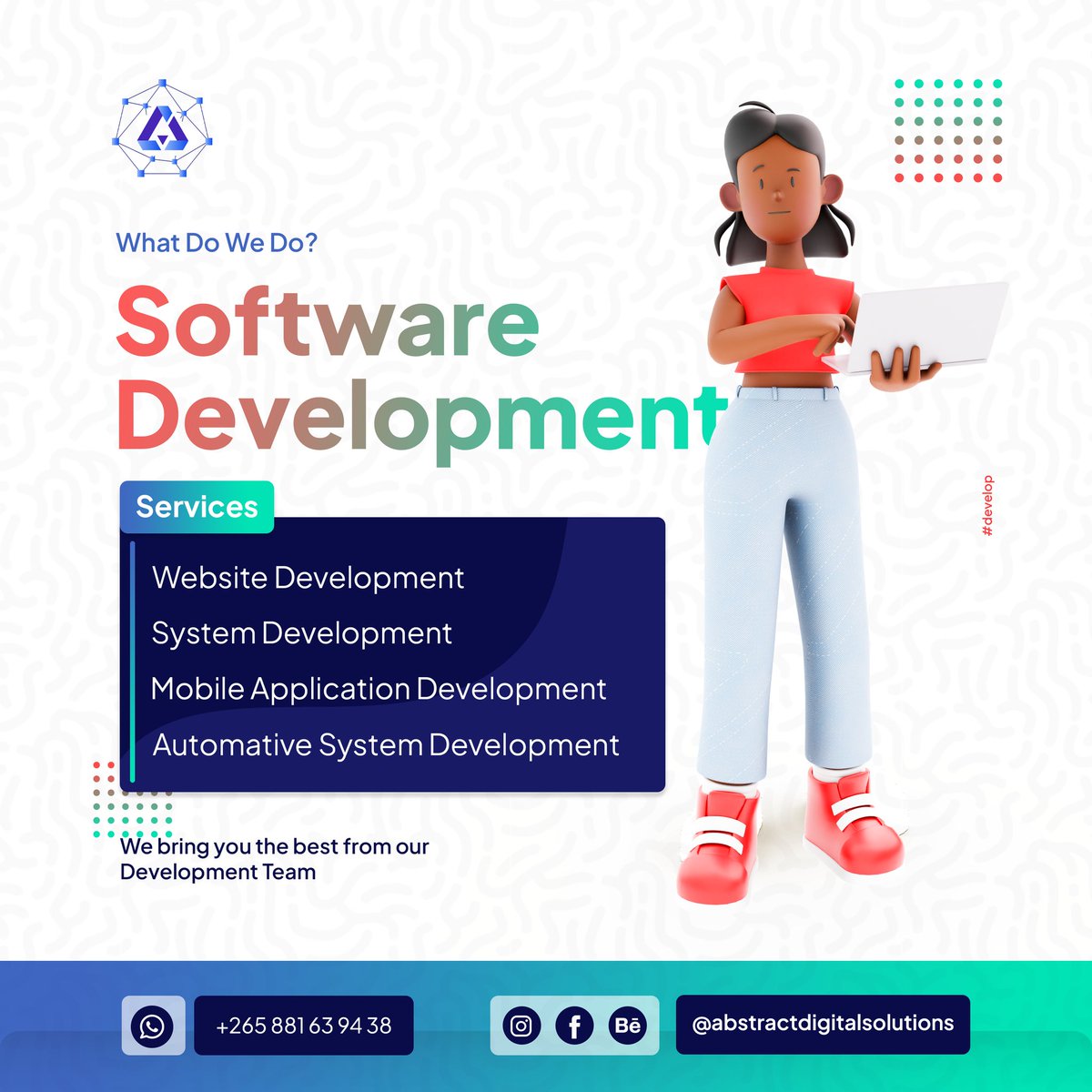 AbstractMw's tweet image. "Unleash Innovation with Our Expertise! 👩💻
🚀Transform your ideas into cutting-edge software solutions with our top-notch development services.
Let's build the future together!✨
#abstractdigitalsolution
#websitedevelopment #systemdevelopment #mobileappdevelopment #abstractmw