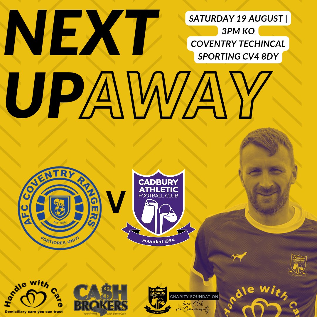 Cadbury Athletic FC (@cadburyathfc) on Twitter photo 👉 NEXT UP
Back on the road again as we head to <a href="/AFCCovRangers/">AFC Coventry Rangers</a>
🗓️ Saturday 19th August
🕒 3PM KO
📍 Coventry Technical Sporting
Up the Chocolate Men 🍫 🟣⚪ 👉 NEXT UP
Back on the road again as we head to <a href="/AFCCovRangers/">AFC Coventry Rangers</a>
🗓️ Saturday 19th August
🕒 3PM KO
📍 Coventry Technical Sporting
Up the Chocolate Men 🍫 🟣⚪