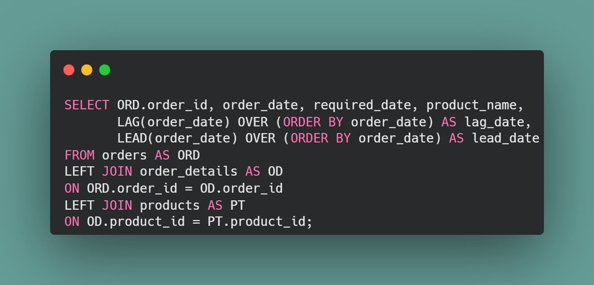 Adanna_CI's tweet image. #Day25 of #100daysofSQL Another window function LAG retrieves data from the previous row in the dataset while LEAD works the same way as LAG, but it gets the value from the next row instead of the previous row.