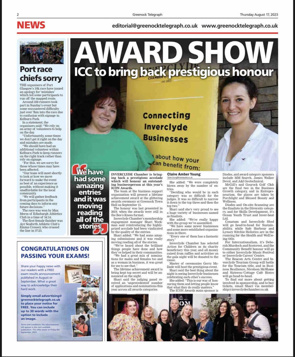 safeharbourinv's tweet photo. 📣🥳 We’re delighted to share that Safe Harbour has made it to the final two of the ICON Awards’ Health &amp; Wellbeing category - roll on 15/09!

📰 Greenock Telegraph

#safeharbour | #inverclyde | #awards | #chamberofcommerce | #ICC https://t.co/icFKayAXOH