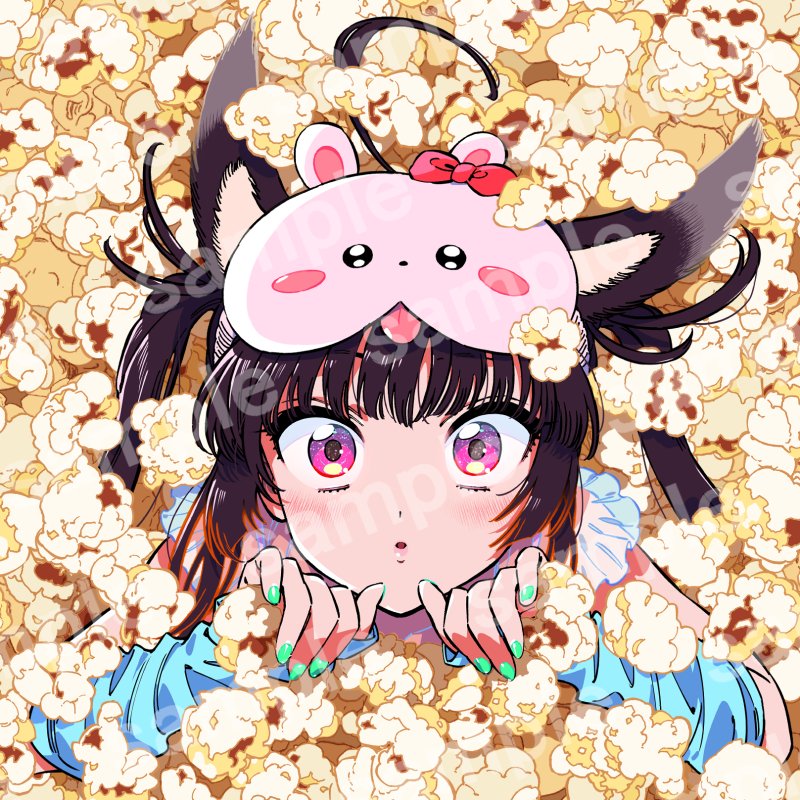 1girl animal ears solo black hair sleep mask mask on head looking at viewer  illustration images