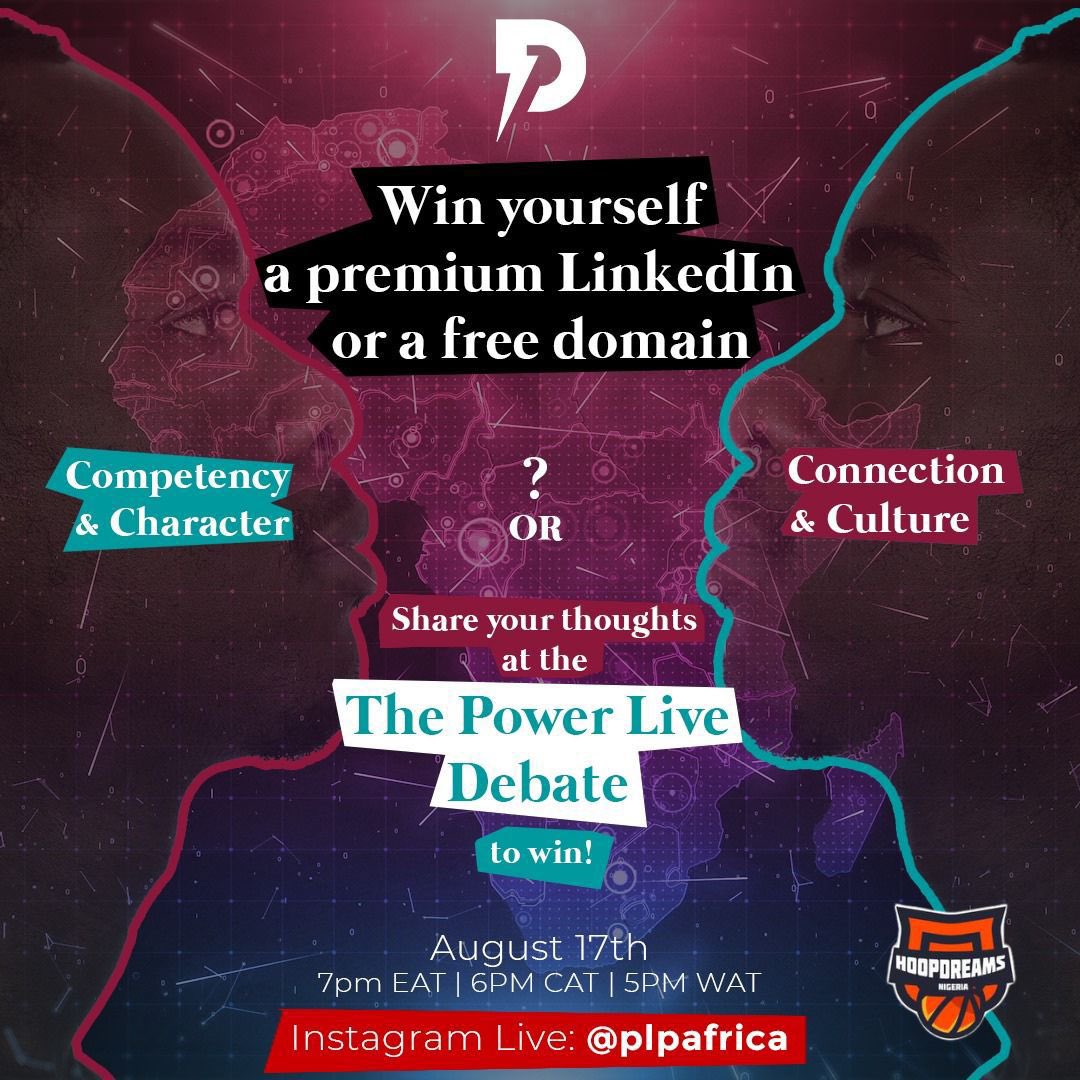PLPAfrica's tweet photo. Giveaway Alert 🌟

In the spirit of identifying which one matters most, win big with us live this evening and stand the chance to  elevate your journey to #TechTheLead with: 

🏆 1 month premium LinkedIn account
🏆 1 year domain to secure your online identity or a business you are working on! 

It's all up for grabs during our exciting Power Live Debate as we tackle Competency, Character, Connection, and Culture - Which ones are the essential elements of leadership in today's digital world ?

Come and share your insights tonight, exchange ideas, and you could be the lucky winner of these fantastic prizes!

📅 Save the Date: August 17th
🕖 Time: 7pm EAT | 6pm CAT | 5pm WAT
📍 Where: Instagram Live - @plpafrica

🔗https://t.co/CeQqjKnZ7H

#1MillionDevs4Africa
#WinWithPLP 
#PowerLiveDebate 
#LeadershipInTech 
#DigitalPrizes