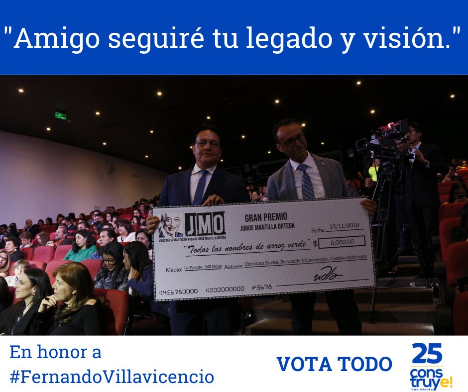 Cristian Zurita el amigo y compañero de lucha en todos los procesos de investigación de #FernandoVillavicencio será quien lleve su LEGADO.En honor a #FernandoVillavicencio VOTA TODO25

#FernandoVive
#FernandoPresente
#ZuritaPresidente
⁦<a href="/christianzr/">christian zurita :.</a>⁩ ⁦<a href="/envozalta/"></a>⁩