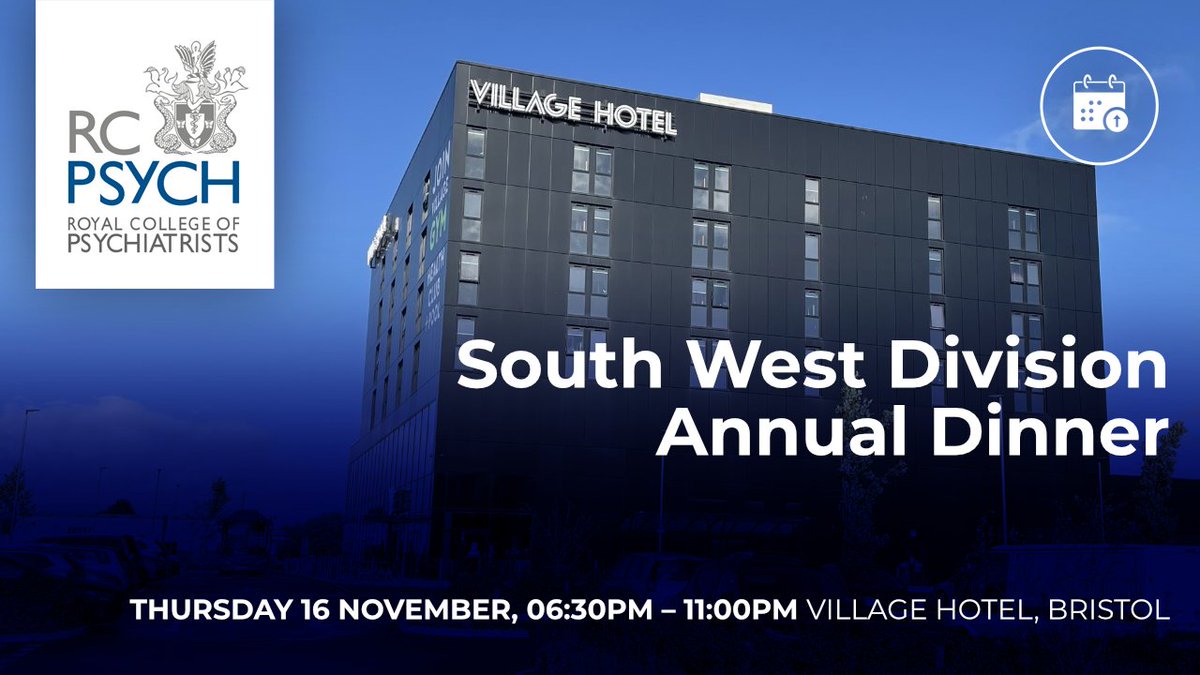 RCPsych South West (@rcpsychsw) on Twitter photo 📣Bookings now open for the SW Division Annual Dinner on 16 November. We look forward to welcoming CTs, Members and Fellows to the Village Hotel Bristol!
Join us for what promises to be an enjoyable evening ➡️ bit.ly/3OBWlbl
#RCPsychSWAutumn
<a href="/rlaugharne1/">Richard Laugharne</a> <a href="/haritsa1/">Professor Rohit Shankar</a> 📣Bookings now open for the SW Division Annual Dinner on 16 November. We look forward to welcoming CTs, Members and Fellows to the Village Hotel Bristol!
Join us for what promises to be an enjoyable evening ➡️ bit.ly/3OBWlbl
#RCPsychSWAutumn
<a href="/rlaugharne1/">Richard Laugharne</a> <a href="/haritsa1/">Professor Rohit Shankar</a>