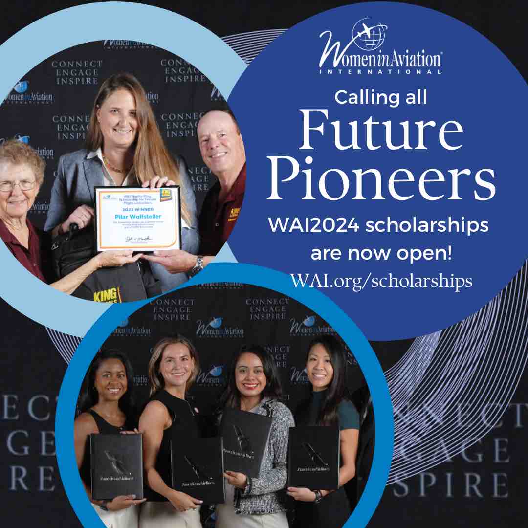 WomenInAviation's tweet photo. #WAI2024 scholarships are here! There are over 100 scholarship listings valued at more than $1 million. Go online to https://t.co/QV4taSqaMT to apply for three scholarships of your choice by October 12, 2023. #WomeninAviationInternational #IamWAI #WeAreWAI #WomeninAviation https://t.co/3ErLgDhSXX