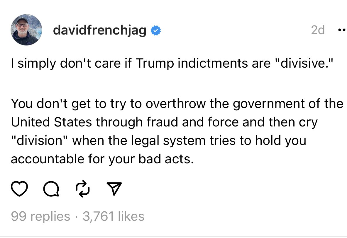 TheTNHoller's tweet photo. Franklin, TN conservative @DavidAFrench weighs in on the Trump indictments 👇🏽🎯🇺🇸 https://t.co/TIPQoBwwnS
