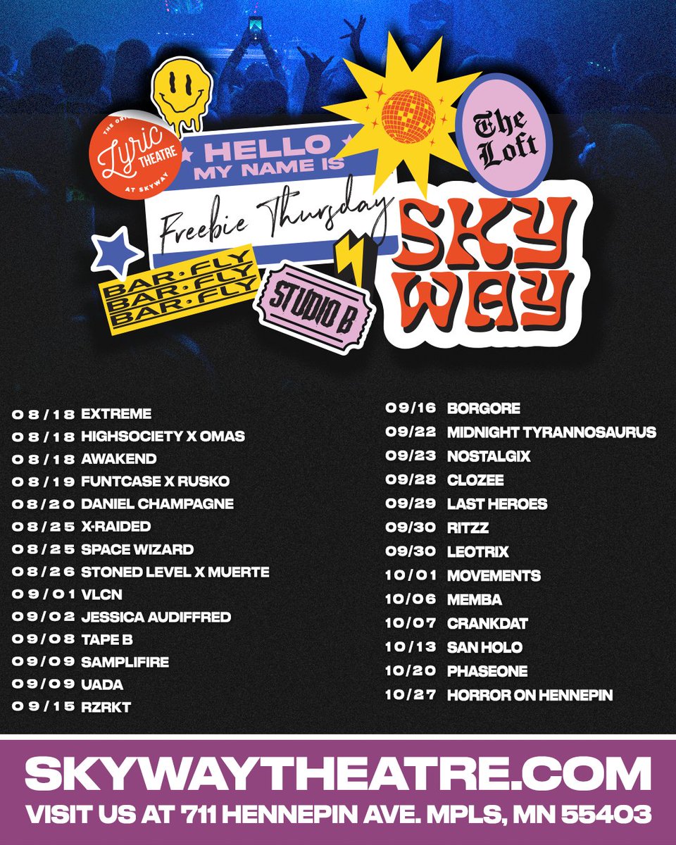 SkywayTheatre's tweet photo. 🎫 FREEBIE THURSDAY 🎫

Enter to win a pair of tickets to any of the shows listed above! All you have to do is.... 
1. LIKE this post! 
2. RT this post! 
3. COMMENT below with the show you want to attend + tag a friend!

Visit our other socials for more chances to enter! https://t.co/yVw4CjvKLB