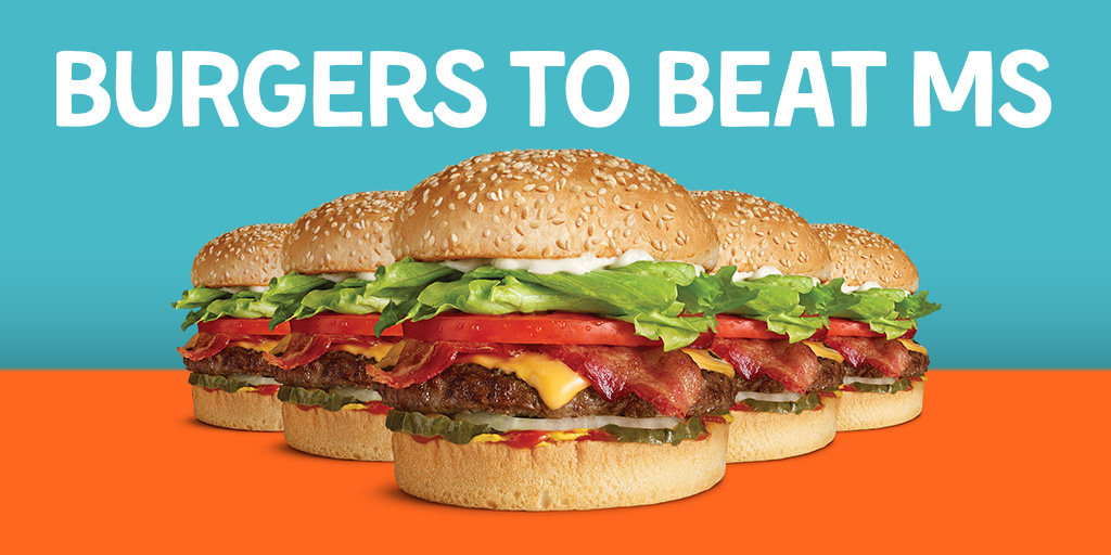 Today’s #BurgersToBeatMS. Put on your stretchy pants and eat some Teen Burgers with us because $2 from every Teen Burger sold will go to <a href="/MSCanOfficial/">MS Canada</a>