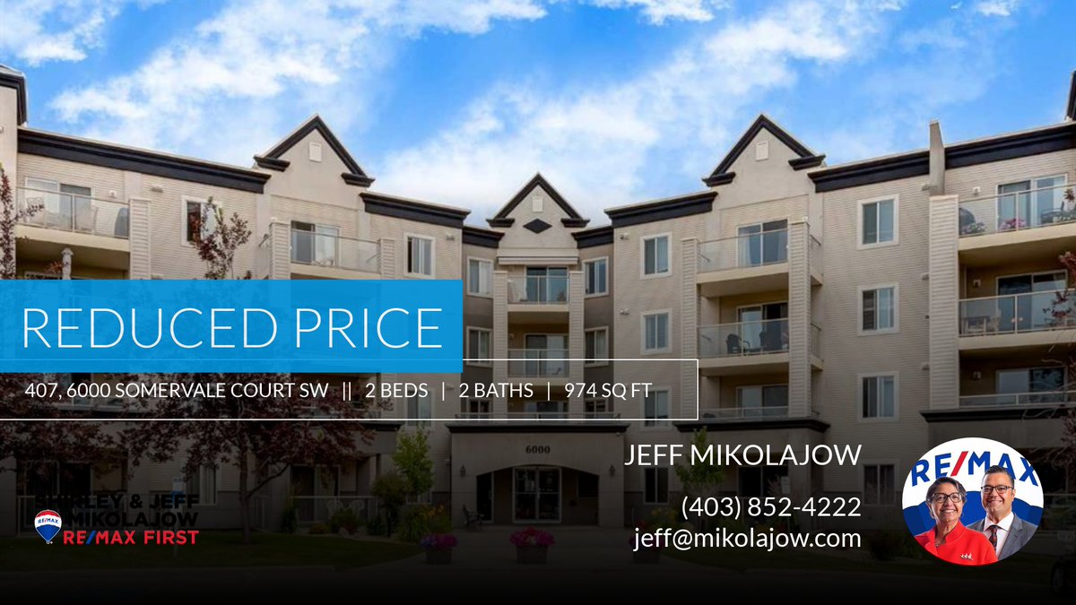 jeffmik's tweet photo. 📍 Reduced Price 📍 This recently reduced home at 407, 6000 Somervale Court Sw in Calgary won't last long, so, don't wait to set up a showing! Reach out here or at (403) 852-4222 for more information! https://t.co/qhIkAmWyDq https://t.co/nbOEsaNHgI