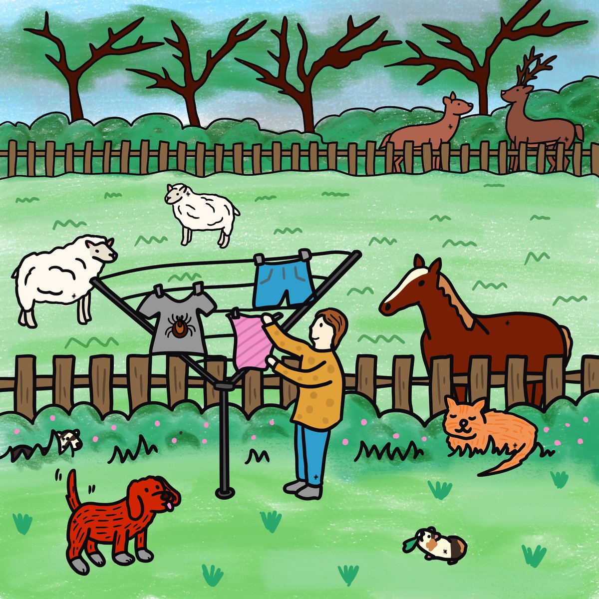 Can you spot the ticks in this image? How many can you find?

If you ever spot a tick in the real world, remember to log it on our sightings and bitings form at tcv.org.uk/scotland/what-…

Illustration by @Hana_SciArt