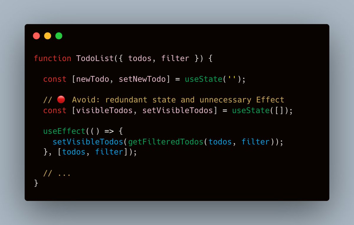 LalitSinghShahi's tweet image. 🚀 #ReactTip: Dive into the latest docs for a refresh! 📖
✍️ Part: 1
⚡️ When to use `useEffect`? Think smart! ⚡️

🔴 Avoid redundancy like: