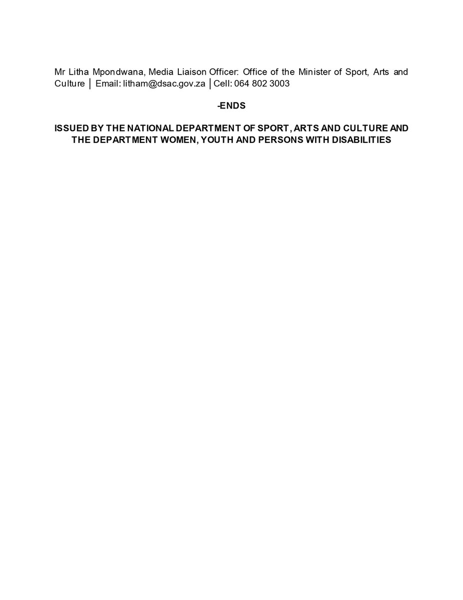 SportArtsCultur's tweet photo. Media Invitation
16 August 2023
Department of Sport, Arts and Culture to National Geographical Name Change Workshop in Upington
Members of the media are invited as follows:
Date: 23 August 2023
Venue: Tol Speelman Community Hall
Time: 10h00
#GeographicalNames #SAGNC https://t.co/rl27F70ZRc