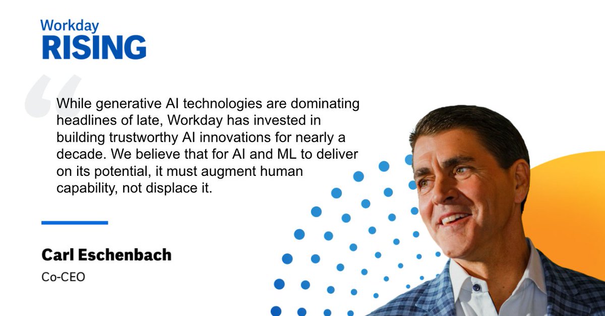 Don't miss our Co-CEO @carl_eschenbach at #WDAYRising next month as he shares more about how businesses can embrace the future of work with our unique approach to #AI and #ML. #TeamWDAY bit.ly/3DYcvp4