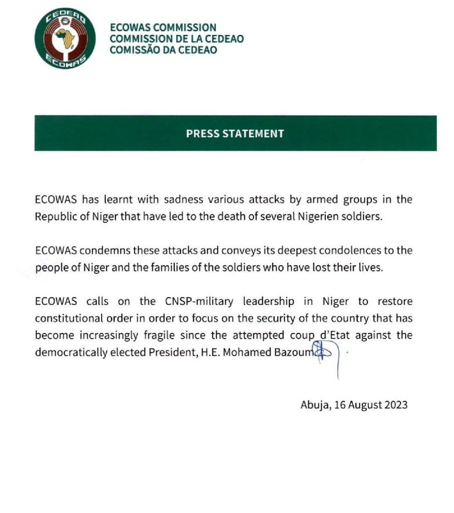 TheEmmalez's tweet photo. The aftermath of the coup has left Niger in a delicate state, exploited by terrorists. The coup's aim should be to reinstate democracy and ensure the safety of Niger. #SecureNiger https://t.co/4bfL8bw5jJ