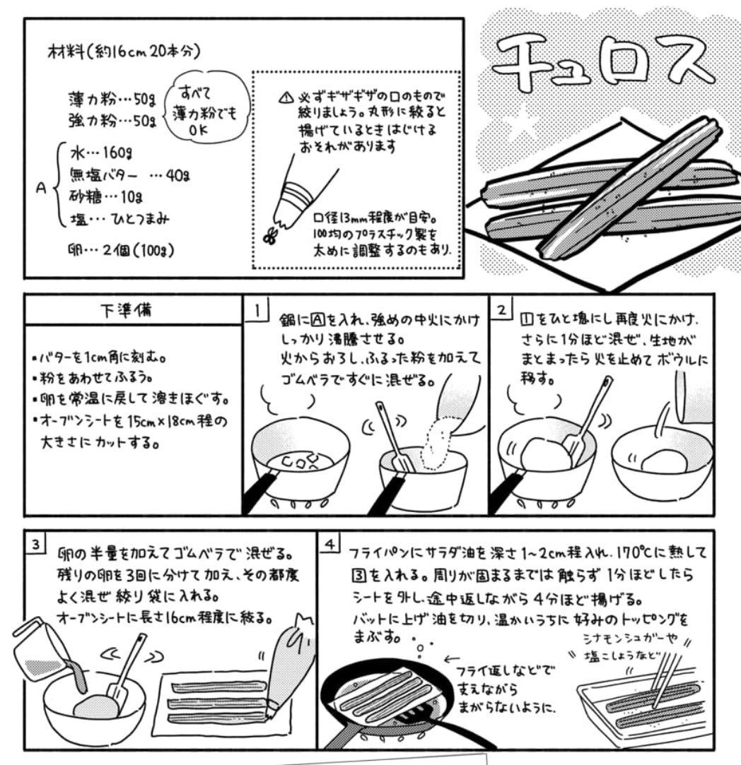 (質問があったので)チュロスの材料は中力粉100gでもOKです!中力粉はスーパーであまり売ってないため【薄力粉+強力粉】としているだけなので😄💦 