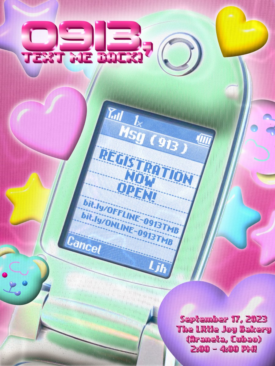 di nka-rgstr ng SIM? 😓 (luh)

😅 k lng yn bzta mg register k s

💫 0913, TEXT ME BACK! 🗯️
THE BOYZ HYUNJAE’S Birthday CSE 🎁

★ OFFLINE: bit.ly/OFFLINE-0913TMB

★ ONLINE: bit.ly/ONLINE-0913TMB

⭐️ 09.17.23
⭐️ The Little Joy Bakery 

#0913TEXTMEBACK #L4bYu3hwY0nj3HbD #현재