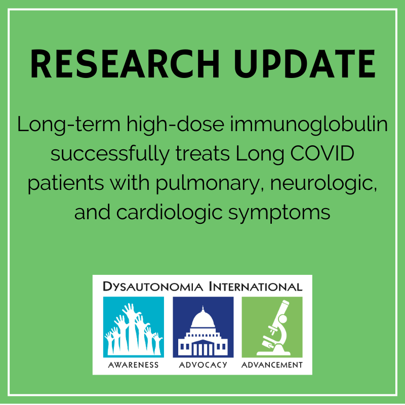 Dysautonomia's tweet photo. Researchers reported improvement in diverse #LongCOVID symptoms such as brain fog, fatigue &amp; exercise intolerance after treatment with IVIG. This article is a case series on 6 patients. 1/🧵 https://t.co/lwcx9Y9B6G