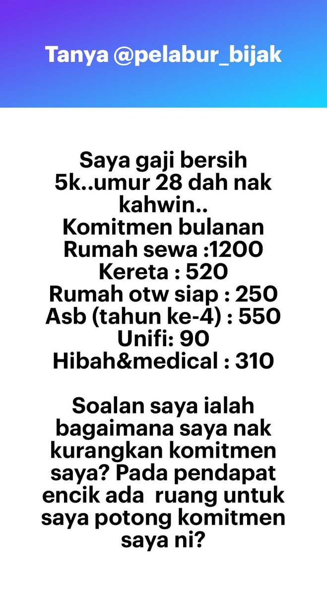 Susah sikit kalau kira ni dah minimum dah ni, nak potong boleh tapi quality of life tu akan drop sikit contoh downgrade rumah sewa or tukar menu makan.

Nak tak nak kena look forward and cuba untuk tambah income.

Senarai job yang boleh buat walaupun kerja 9-5

part time…
jual