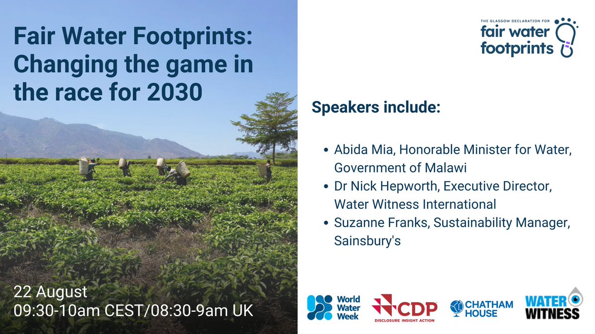 World Water Week is almost here! 💧

Don’t miss our event on Tues 22 Aug to hear from Hon. Minister <a href="/mia_abida/">Abida Sidik Mia</a> on transforming water use for people, nature &amp; economy.

Register for a free online access pass: worldwaterweek.org/tickets

#WWWeek #Water4Climate