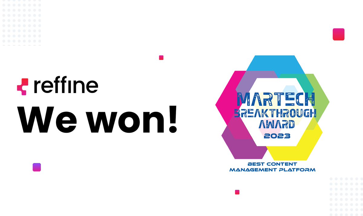 ReffineDXP's tweet photo. We are proud to announce that we have won the 🏆 Best Content Management Platform 🏆 award at the MarTech Breakthrough Awards 2023. The competition recognizes outstanding companies, technologies, and products in the #marketing, #sales, and #advertising technology industries. https://t.co/20dBSqpjTR