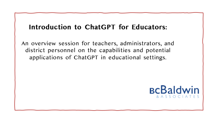 📢 Join our ChatGPT in Education workshop! Enhance teaching, engage students, and simplify administrative tasks with AI responsibly. 🚀 #EdTech #AIinEducation

🔗 Register now: bcbaldwin.com/ai-in-educatio…
