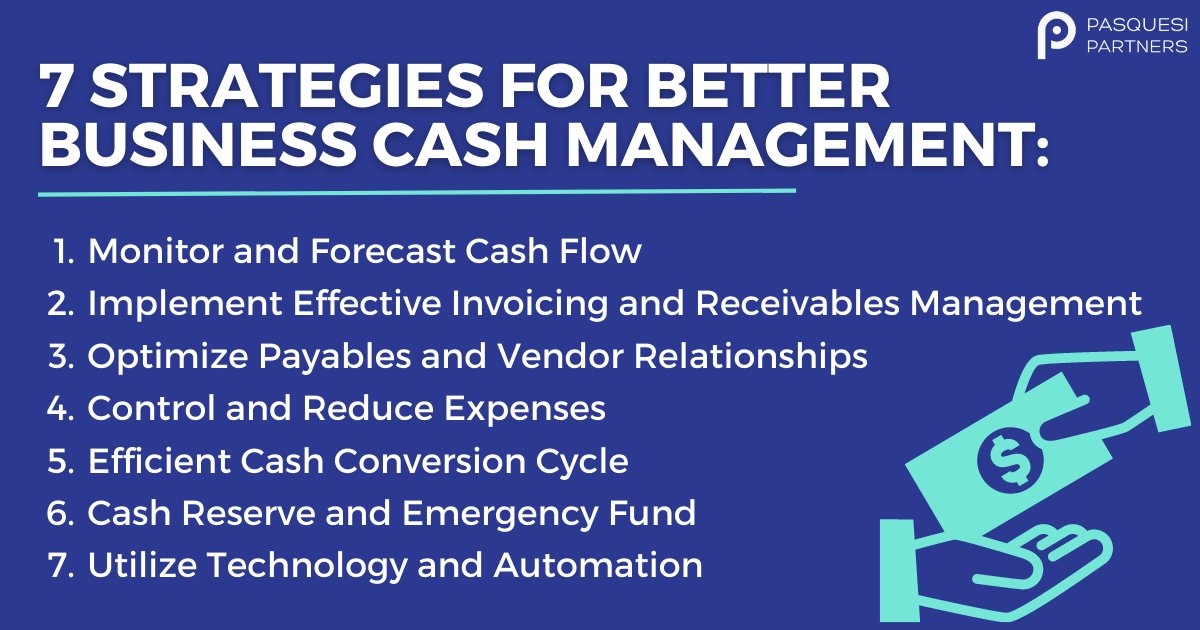 Implementing a comprehensive cash management strategy provides several great benefits to your business!

bit.ly/3pQymLZ

#PasquesiPartners #startups #CashFlowTips #businesscashflow #outsourcedaccounting #chicagobookkeeping #chicagoaccounting #accountingandaccountants