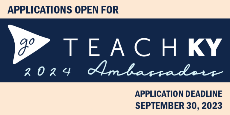 KyDeptofEd's tweet photo. 🔎Applications open for the 2023-2024 class of GoTeachKY Ambassadors.

The mission of GoTeachKY is to ensure students have equitable access to effective educators. Ambassadors play a large role with helping potential teachers in the program.

Learn more: https://t.co/AL4cYdkbYW https://t.co/xf9yVuAPyk