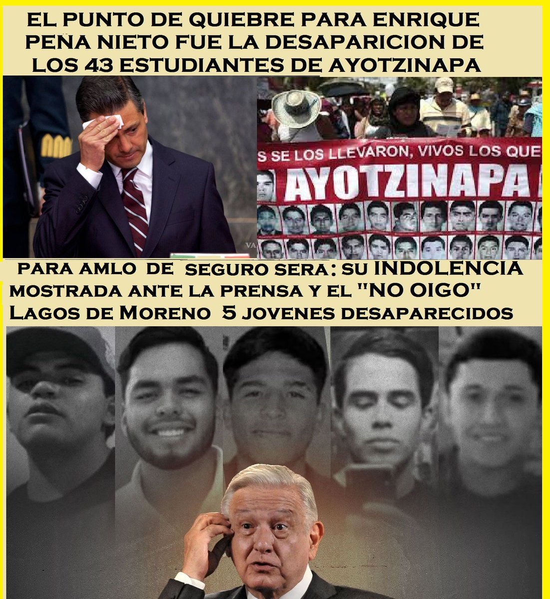 le va a COSTAR mucho el haberse 🅽🅴🅶🅰🅳🅾  a hablar con los periodistas sobre la desaparicion de 5 Jovenes de Lagos de Moreno

#AMLOElPeorPresidenteDelMundo #AmloCinicoYCorrupto #LutoNacional  Jalisco Presidente Indignante Dante y Jaime CJNG Dresser Miserable Ayotzinapa Juncal