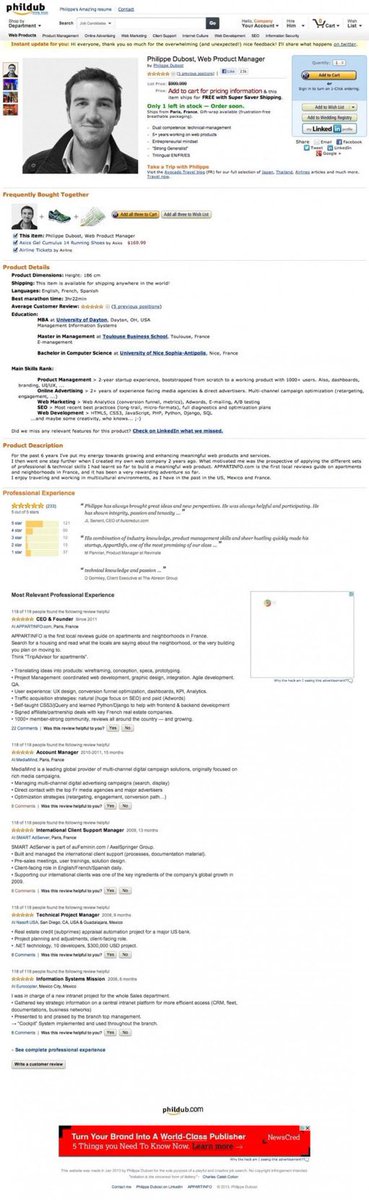 1. Philippe Dubost created an 'Amazon product page' resume.

Philippe got 1.5 million views during his job search. Also, he got 150 job offers where he finally settled with Birchbox as a Tech Product Manager.

The resume idea in itself is brilliant!