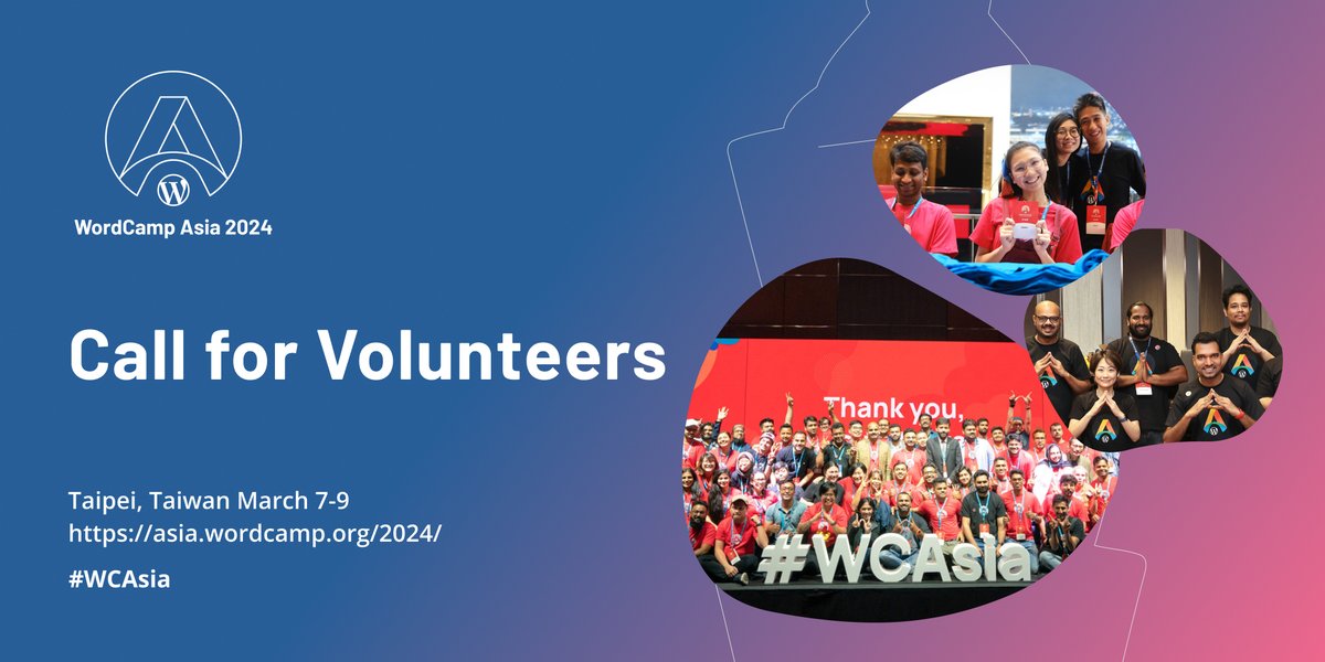 📣 Calling all volunteers! Join us in making #WordCampAsia2024 unforgettable. Registration is now open. If you're a friendly, helpful and responsible person, we'd love to have you! Apply before Sep 30: buff.ly/3siybKb 🎉 #WCAsia #WordPress