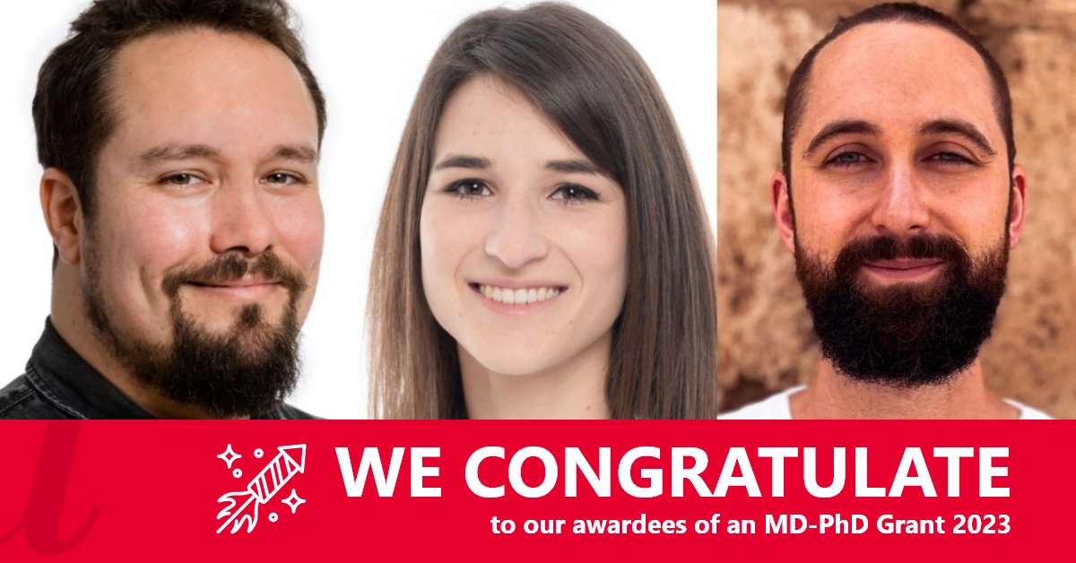The competitive MD-PhD Grants of SAMS enable young physicians to complete doctoral #research training. We are proud that 3 grantees of this year are from our faculty: <a href="/peislsarah/">Sarah Peisl</a>, <a href="/SBUJordi/">Sebastian B. U. Jordi</a>, &amp; Damian Bürgin.👏 About their projects:
medizin.unibe.ch/research/index… <a href="/unibern/">Universität Bern</a> <a href="/inselgruppe/">Insel Gruppe</a>