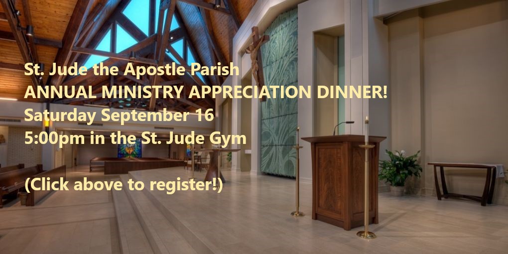 St. Jude wants to celebrate all the wonderful people who have been serving God and our community through their gifts and talents at our upcoming Ministry Appreciation Dinner. Learn more and sign up here:
signupgenius.com/go/508054CA8A6…