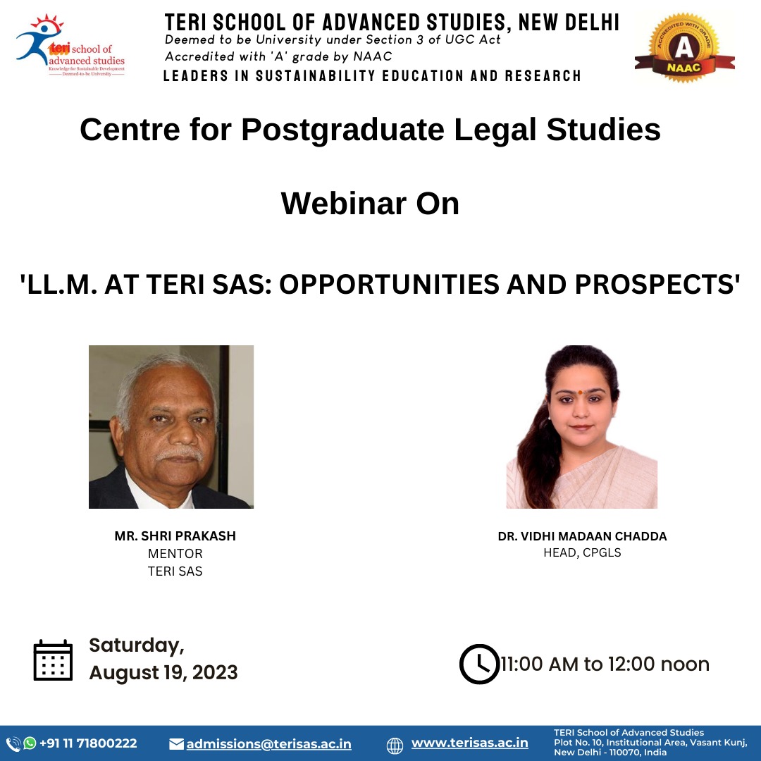 terischool's tweet image. Topic : &apos;LL.M. at TERI SAS: Opportunities and Prospects
Date : Saturday, August 19,2023
Time : 11:00 AM- 12:00 noon
Registration Link: forms.office.com/r/b4FmjULG4Z 

#AdmissionOpen2023 #Admission2023 #TERISASAdmissionsOpen #TERISAS #TERI #NewDelhi #LLM #Law #Legal #Infrastructure