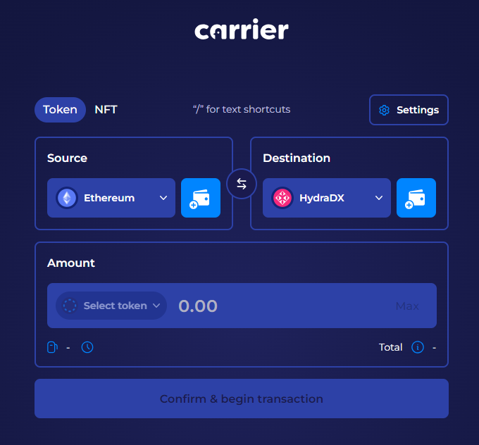 3/ Now, @hydra_dx users can bring in crypto liquidity from ecosystems like Ethereum, Solana, Polygon, or Avalanche (without needing to create a Moonbeam account or interact with Moonbeam directly) through a simple interface provided by @0xcarrier.