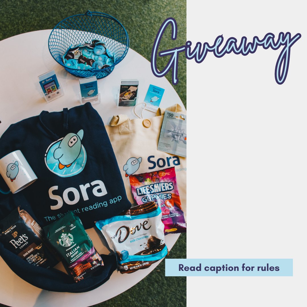 🎉 It's #GIVEAWAY time! 📚🎒 Enter for a chance to win a Sora sweatshirt, mug, coffee, $50 gift card and candy! 🎁🍬 Visit @sorareadingapp on Instagram here 👉 bit.ly/3qvMIBN to enter! 
#BackToSchool #Teachers #ReadingApp #LibraryApp