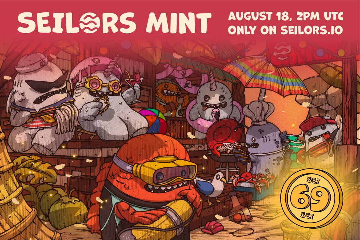 SeilorsNFT's tweet photo. The time has finally arrived. ⏰

🚢 SEILORS MINT DETAILS 🚢

Price: 69 $SEI 
Date: August 18th @ 2pm UTC

We've prepared something special for our community.

Now, together, let's get the story started. 📖

Giving a few more WLs away, post your address 👇