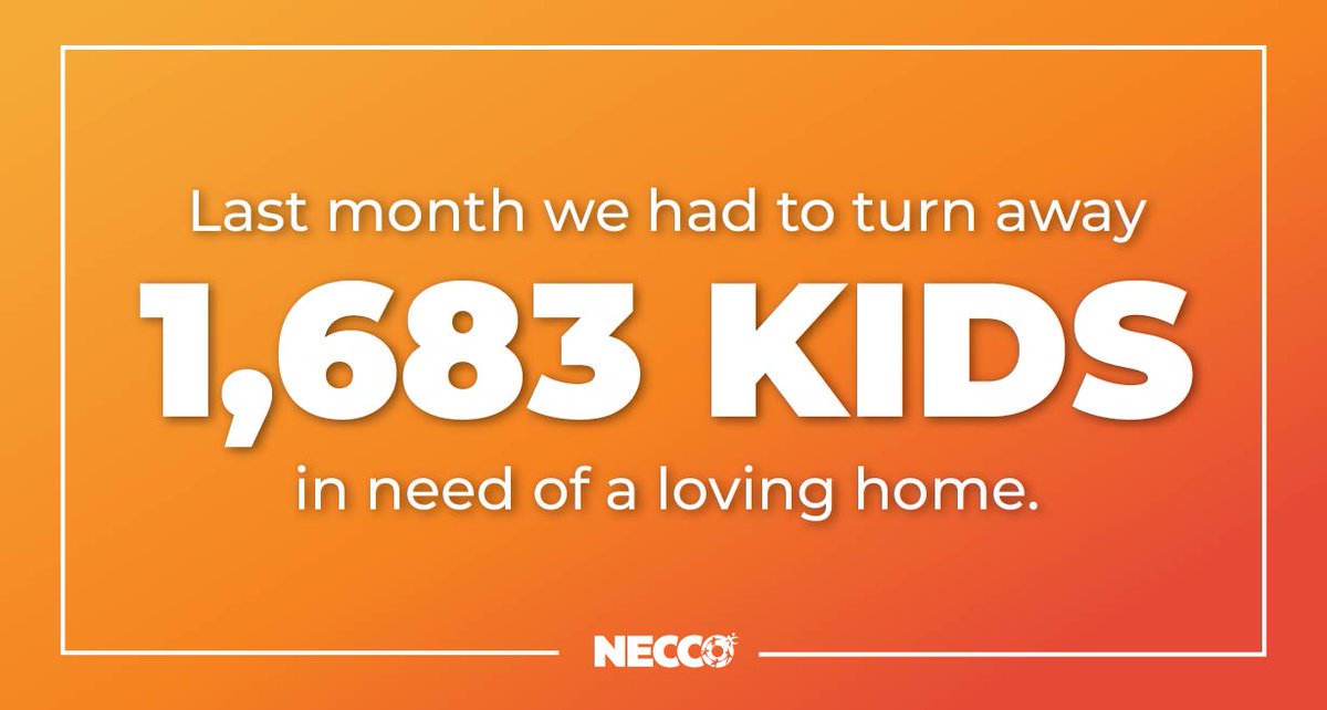 NeccoKids's tweet image. WE NEED FOSTER PARENTS! In the month of July alone, we had to turn away 1,683 kids due to lack of available foster homes.

Start your foster parent journey by filling out our short form here: buff.ly/3OxsH5C 

#WeBuildFamilies #FostertoAdopt