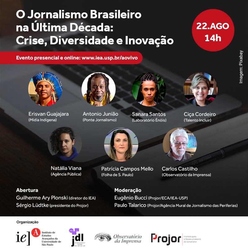 O diretor de projetos da Ponte <a href="/juniaoo/">Junião</a> é um dos convidados do seminário "O Jornalismo Brasileiro na Última Década: Crise, Diversidade e Inovação" que será promovido pelos pesquisadores do <a href="/ieausp/">IEA-USP</a>, em parceria com o <a href="/observatorio/">Observatório da Imprensa</a>, na próxima terça-feira (22), às 14h. 👇🏿
