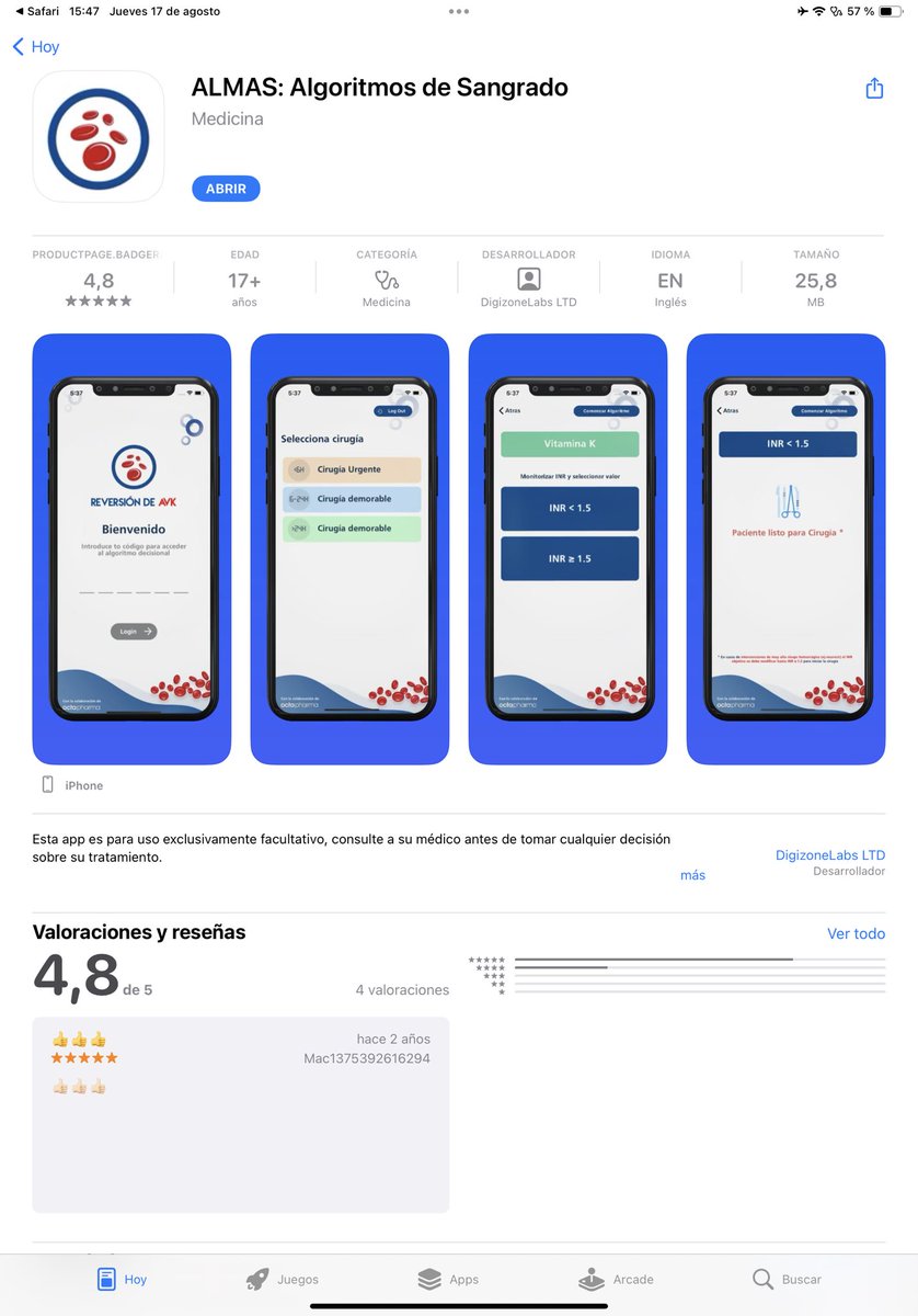 Si queréis una aplicación que os sistematice el manejo de la hemorragia masiva 🩸🩸 os recomendamos ALMAS, coordinada por dos anestesistas. Disponible en iOS y Android. Código de acceso 500500
Vía <a href="/JuanVLlau/">JVL</a>