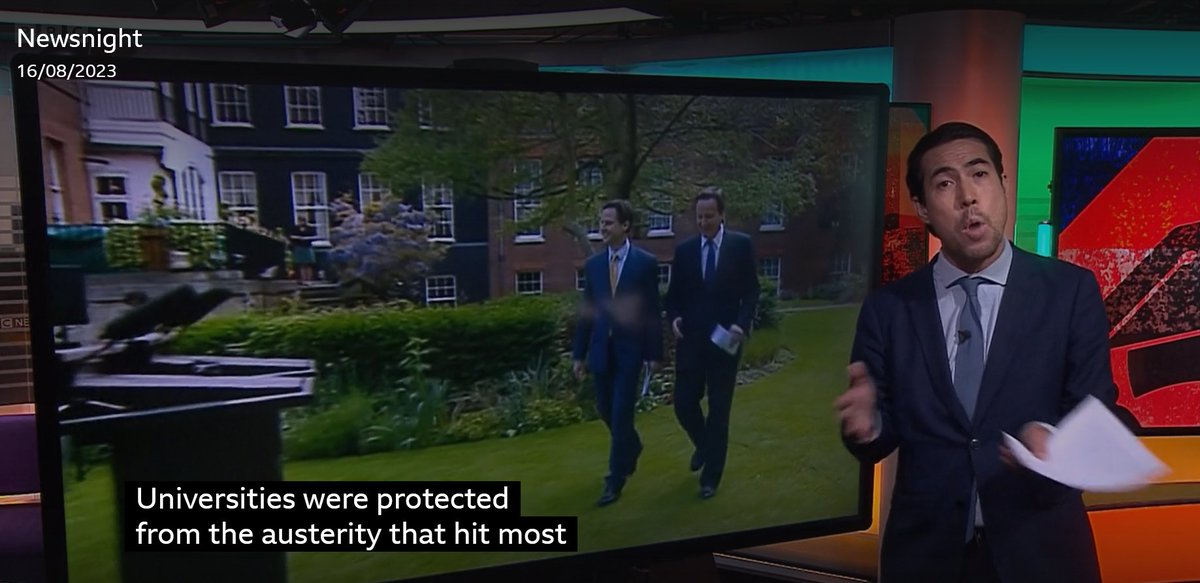 Sam_Marsh101's tweet photo. With @BenChu_'s report on @BBCNewsnight last night echoing @Hallam_VC's piece in the @guardian, I think we're homing in on our first 'shared understanding' of the sector finances: universities were spared austerity in 2012. What happened to staff pay? 1/ https://t.co/YYJmCOqUAn