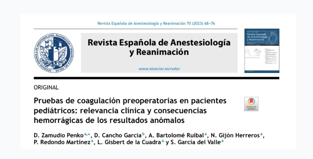 📝 #OriginalREDAR Feb23

🩸👦🏻👧🏼 ‘Pruebas de coagulación preoperatorias en pacientes pediátricos: relevancia clínica y consecuencias hemorrágicas de los resultados anómalos’.

🔗 elsevier.es/index.php?p=re…