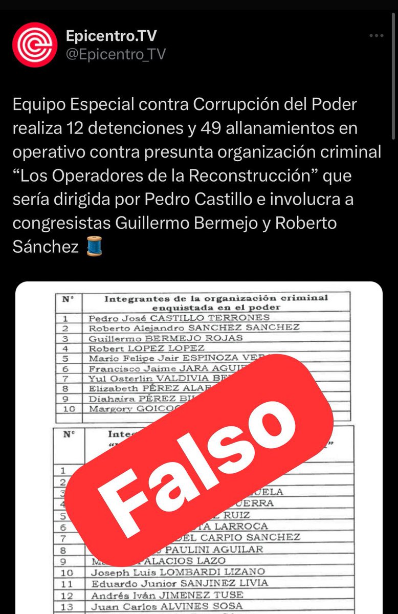 Señores de <a href="/Epicentro_TV/">Epicentro.TV</a> no mientan. Mi nombre es Roberto Sánchez Palomino, exijo rectificación urgente. Un poquito más de diligencia les haría mucho bien.