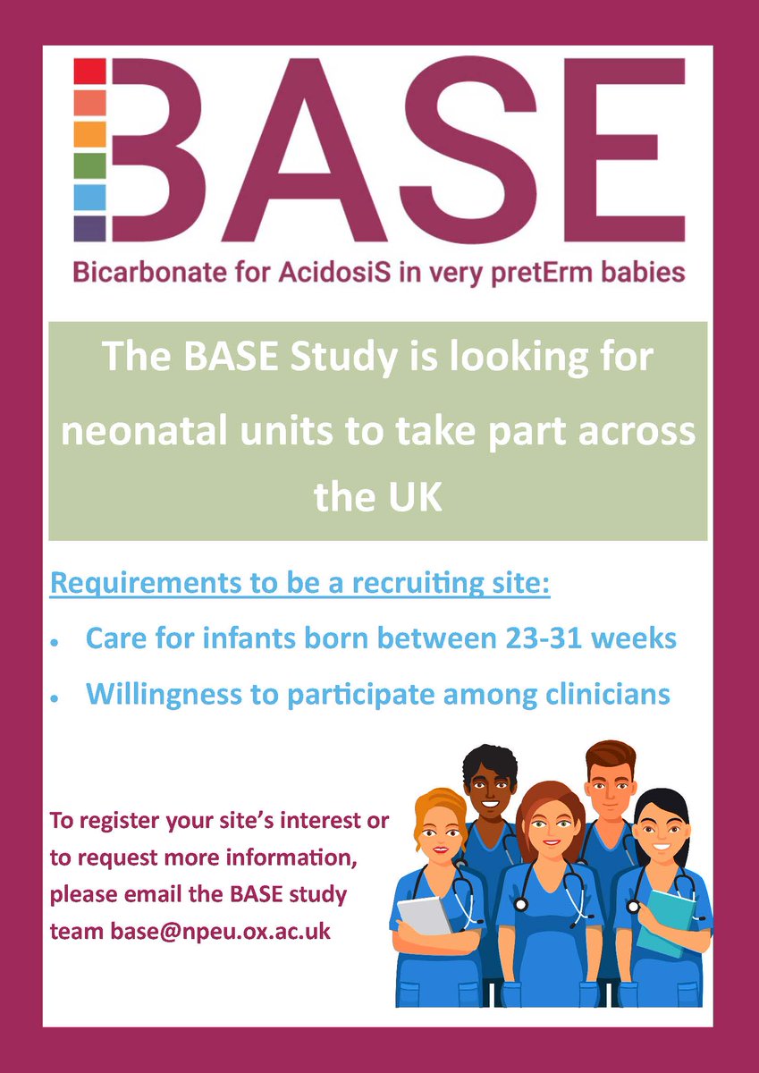 We are looking for neonatal units to take part in the BASE study, please get in touch if you're interested! @NPEU_CTU @NPEU_Oxford