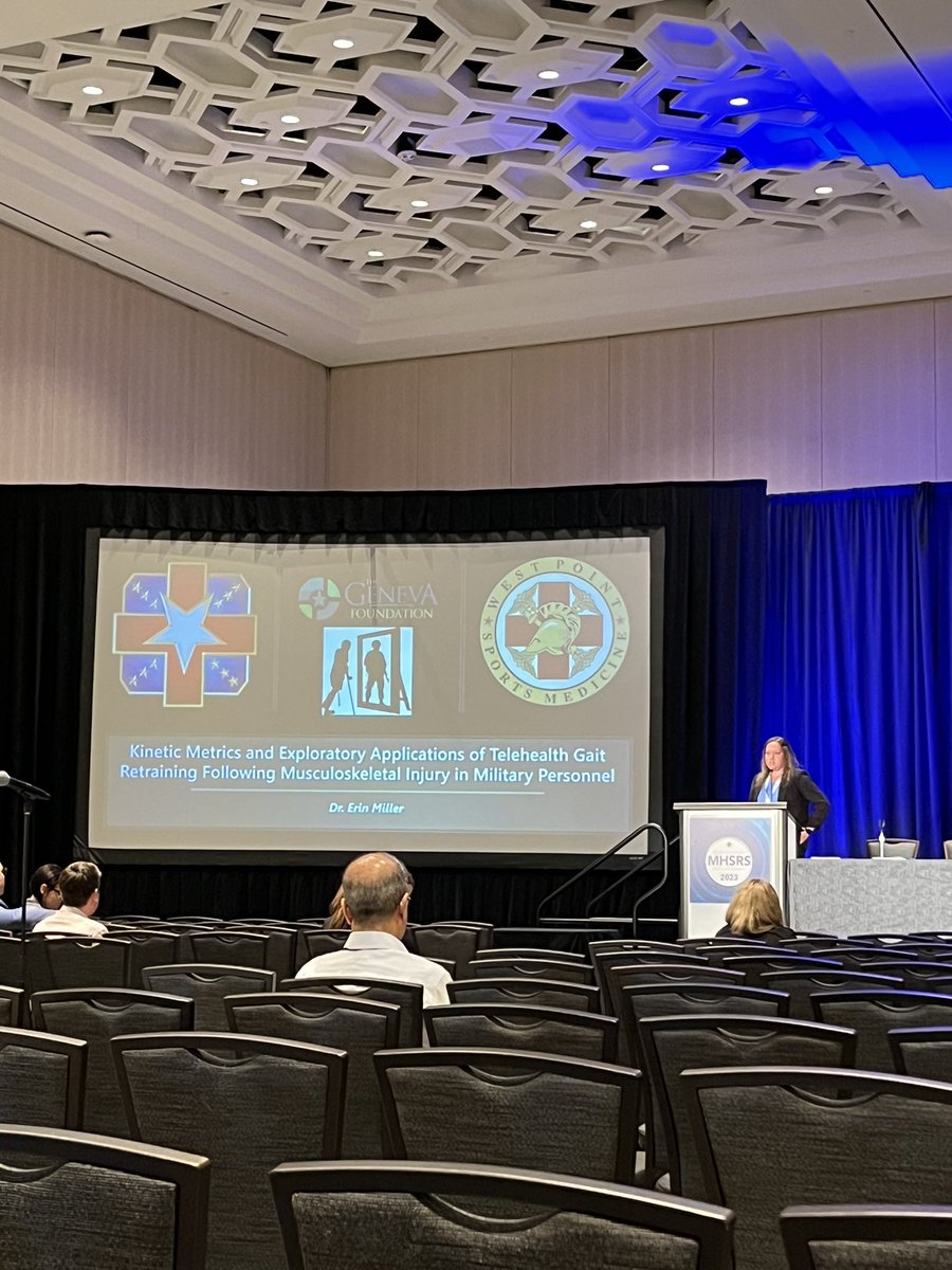 afdlempke's tweet photo. Fantastic talk by @ErinFlorks11 at #MHSRS2023 on her study exploring a clinically-feasible telehealth gait retraining intervention for military personnel with knee pain https://t.co/HUkIOsyPvt