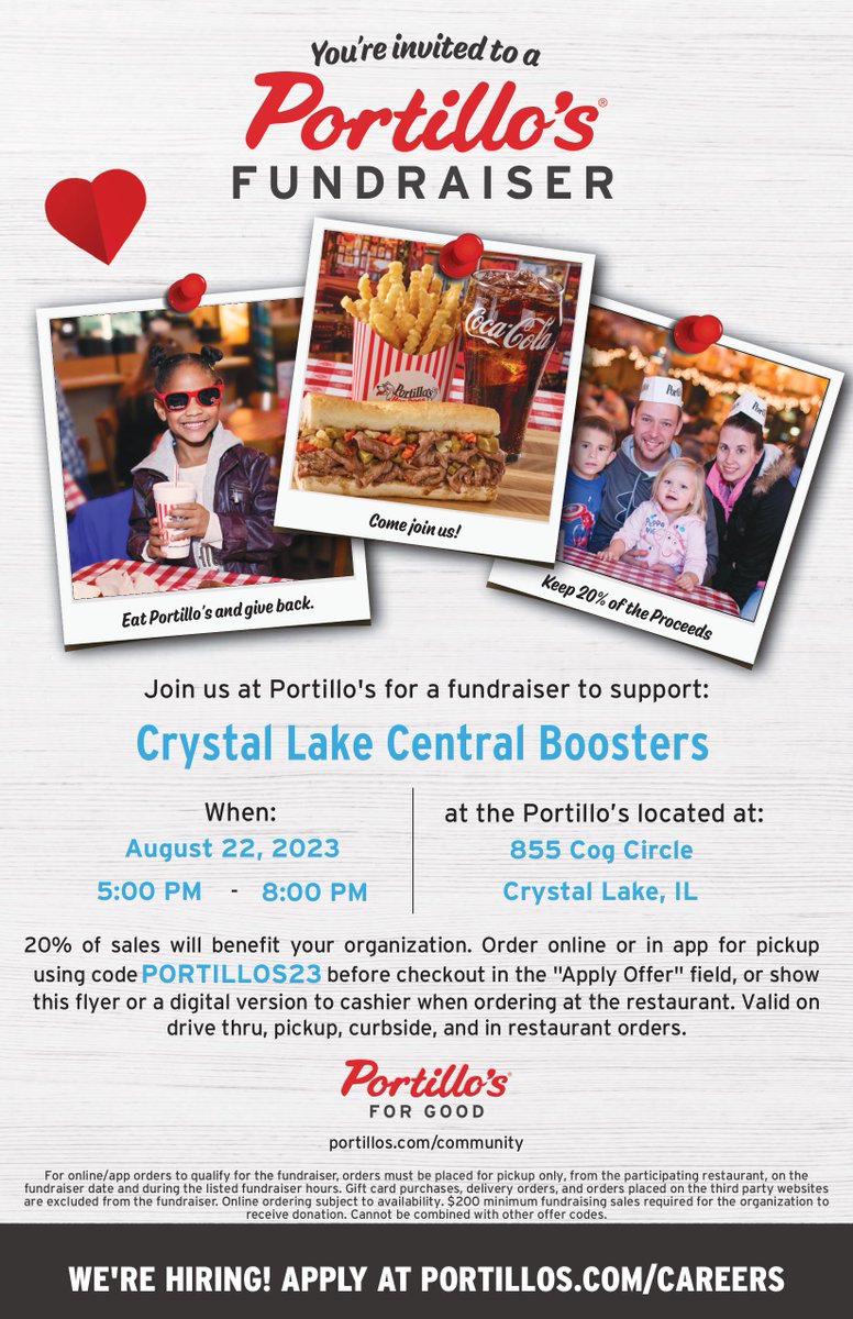 Join us on Tuesday at Portillo's for dinner and support the Tigers!