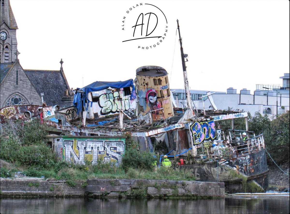 Demolition work underway of the Irish Heritage ship MV Naomh Éanna in Ringsend, Dublin, during Heritage Week Ireland. The Irony.

Photo taken yesterday by our friend Alan Dolan.
Do give his photography page a visit and like for more photos Alandolan_photos

#Heritageweek2023