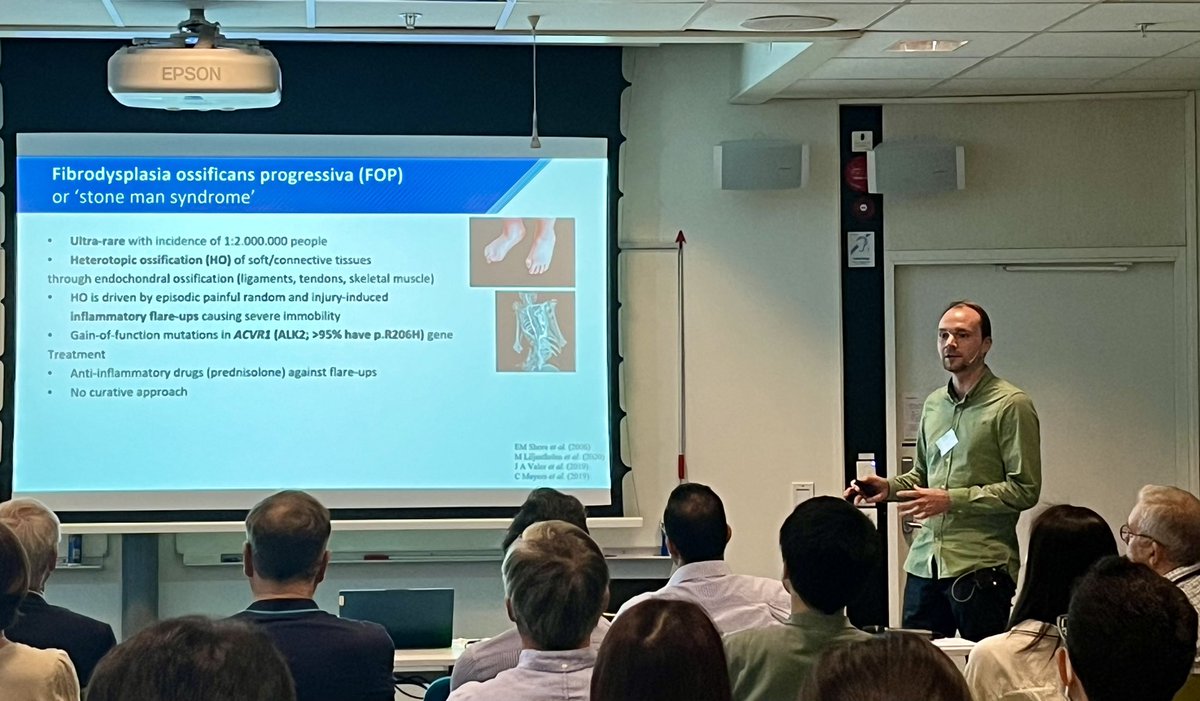 Very proud of Marius doing a great job presenting his project understanding and modulating #BMP in #FOP during the LICR TGFbeta meeting in Uppsala, the day the FDA approved the first treatment for this extremely rare and devastating disease. @CVCBLeiden